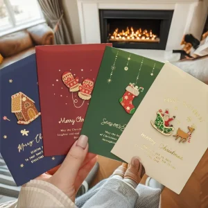 Custom Logo Paper Screen Printed Embossed Cardboard Christmas Cards Santa Sleigh Design