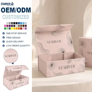 Custom Logo Pink Abstract Line Foldable Magnetic Clamshell Gift Box OEM Collapsible Rigid Paper Box Recyclable Four-Color
