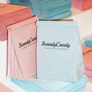 Custom Logo Pink Stripe Color Greaseproof Paper Wedding Special Candy Packaging Bags Recyclable Twisted Tin Tie