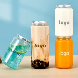 Custom Logo Plastic Can with Aluminium Lid Juice Bottle Coffee Beverage Packaging Jar Press Type PET CAN