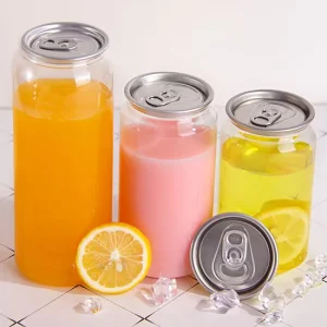 Custom Logo Plastic Pet 250ML Beverage Bottle Unique Pop Cans Plastic Cans with sealed Aluminum Lid
