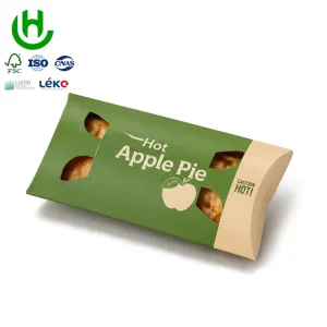 Custom Logo Printed Cardboard Pie Box Pillow Box Design Greaseproof Food Grade Bakery Packaging Container with Die cut Window