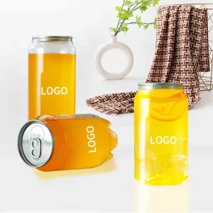 Custom Logo Printed Eco Friendly Clear Disposable PET Plastic Soda Milk Tea Beverage Cans Packaging with Sealing Lids