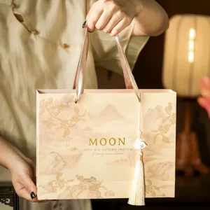 Custom Logo Printed Eco Friendly Mid Autumn Mooncake Packaging Box Chinese Landscape Paper Box with Handle Bag Bulk Sale Bulk
