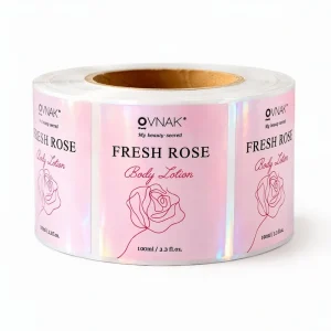 Custom Logo Printed Holographic Waterproof BOPP Adhesive Labels Eco Friendly Reusable Self Adhesive Roll Stickers for Cosmetic