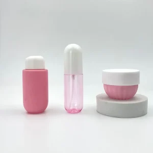 Custom Logo Printing 90ml Flip Top Plastic Lotion Bottle 75g Petal Scrub Cream Jar 50ml Spray Mist Bottle Set