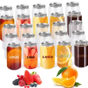 Custom Logo Printing Clear Plastic Cake Jar PET Can With Aluminium Lid Juice Bottle Coffee Cans Beverage Packaging Jars