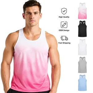 Custom Logo Printing Gradient Color Sleeveless Running Tank Top Marathon Gym Sportswear