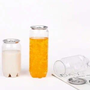 Custom Logo Printing Label Juice Can with Lid for Business 250ml 330ml 500ml 750ml Clear PET Plastic Soda Beverage Can Bottle
