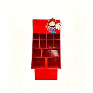 Custom Logo Red Cardboard FSDU Floor Display Stand FSC Certified Paper Rack for Supermarket Kids Toy & Stationery
