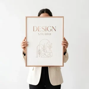 Custom Logo Rose Gold Line Art Minimalist Print for Studio Office Interior Wall Decoration Art Poster