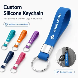 Custom Logo Silicone Wrist Keychain Coil Key Ring Bracelet Hands Free Key Holder Promotional Business Gift