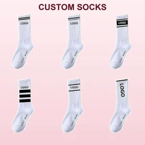 Custom Logo Striped Ribbed Cotton Crew Socks for Men Women Athletic Sports Personalized Design Socks