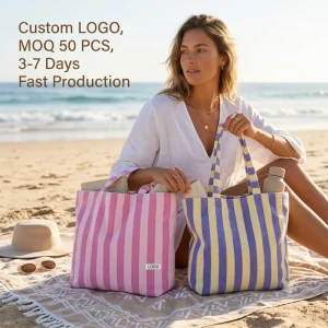 Custom Logo Striped Terry Cloth Beach Bag Soft Absorbent Summer Travel Tote Shopping Bag MOQ 50pcs 3 7 Days Fast Production