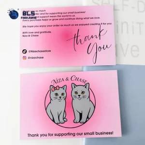 Custom Logo Thank You Cards Pink Small Business Packaging Inserts Social Media Marketing Cards for Online Shop