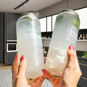 Custom Logo Transparent PET Can Round Bottle for Coffee Soda Beer Juice Easy Open Fruit Energy Drink Screen Printing