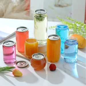 Custom Logo Transparent PET Plastic Beverage Cans with Lid Bottle Sealer Machine for Juice Tea Soda