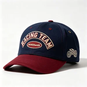 Custom Logo Two Tone Vintage Motor Racing Team Baseball Cap, 3D Raised Embroidery Checkered Flag Adjustable Cotton Sport Hats
