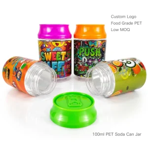 Custom Logo and Color 100ml PET Soda Can Jar with Screw Top Reusable Food Grade Packaging for Candy and Beverage Digital Printing