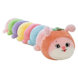 Custom Long Caterpillar Stuffed Animal Pillow Soft Rainbow Plush Toy Bed Bolster for Children