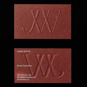 Custom Luxury Debossed Logo Business Cards, Premium Textured Red Kraft Paper Cards For Brand Consultants