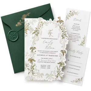Custom Luxury Embossed Wedding Invitation Suite with Floral Design, Premium Textured Paper and Elegant Envelope Set