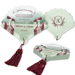 Custom Luxury Fan Wedding Invitation Card with Tassel Personalized Wedding Program and Elegant Event Favor