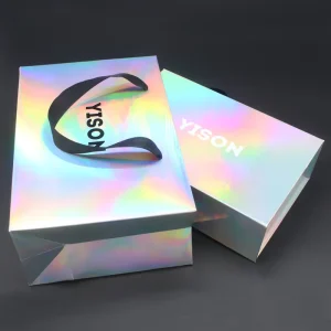 Custom Luxury Holographic Cosmetic Clothes Packaging Gift Box and Bag Set for Stores