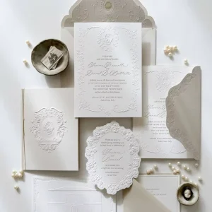 Custom Luxury Invitation Set with Cards & Envelopes on 600g Cardboard & Art Paper Embossed for Castle Villa Wedding