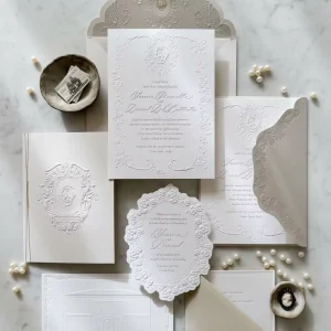 Custom Luxury Invitation Set with Cards and Envelopes on 600g Art Paper Embossed and Debossed for Castle Villa Wedding