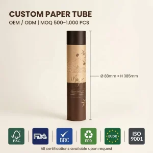 Custom Luxury Kraft Paper Cylinder Tube Packaging with Gold Foil Hot Stamping for Food Tea Spirits Cosmetics Candle OEM