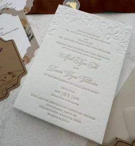 Custom Luxury Letterpress Special Paper Invitation Card Envelopes Invitation Embossed Wedding Invitation Card