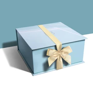 Custom Luxury Manufacturer Cardboard Paper Packaging Blue Folding Rigid Gift Boxes with Ribbon