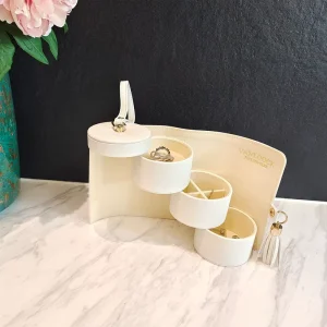 Custom Luxury Rotating Travel Jewelry Organizer Case Portable Jewelry Storage Box with Mirror Ring Earring Necklace Holder
