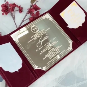 Custom Luxury Velvet Invitation Set for Wedding Party Supplies Handmade Wax Sealed Envelope Acrylic Wedding Cards Invitations