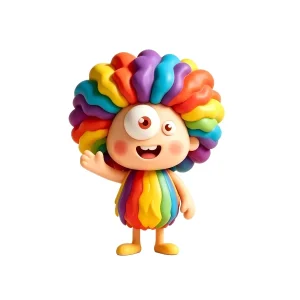 Custom Made PVC ABS Cartoon Character Toy Rainbow Curly Hair Two Big Eyes Monster Action Figure OEM Custom Packaging