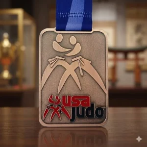 Custom Metal Award Medal Rectangular 3D Relief Souvenir Medals with Sublimation Logo Ribbon for Competition