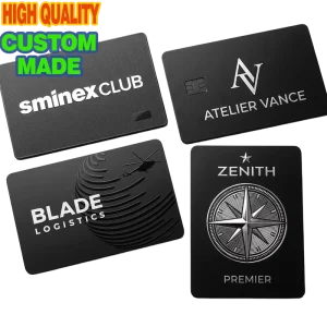 Custom Metal Business Cards Matte Black Textured Steel 3D Relief Engraved Executive VIP Membership Passes Soft Enamel