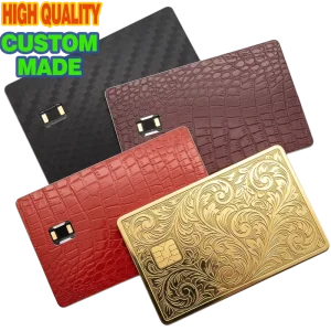 Custom Metal Business Credit Card Blank with Leather Pattern, Heavy Duty Engraved Brass DIY Card Cover Replacement