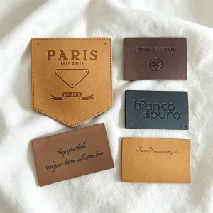 Custom Microfiber Leather Patch Logo Brand Name Eco Friendly Screen Printed Leather Label Manufacturer OEM