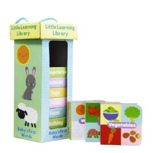 Custom Mini Board Book Set Printing Baby First Words Book with Display Carrying Box Children Book Printing Services
