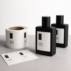 Custom Minimalist Black And White Perfume Labels Matte Self Adhesive Stickers For Niche Fragrance Packaging