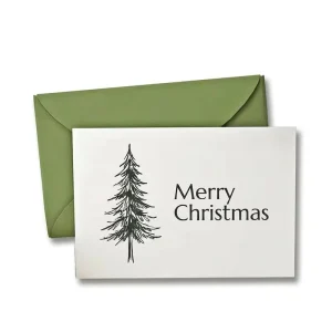 Custom Minimalist Christmas Greeting Card Set with Sage Green Envelope Luxury Pine Tree Design for B2B Bulk Order