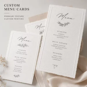 Custom Minimalist Line Art Wedding Menu Cards Elegant Deckled Edge Premium Paper Menu with Hand Drawn Floral Illustrations