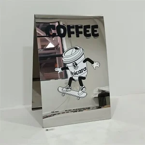 Custom Mirror A Frame Sign Commercial Double Sided Outdoor Floor Stand Advertising Metal Coffee Shop Mirror Sign Board