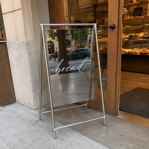 Custom Mirror Sign Stand Stainless Steel A Frame Welcome Board for Wedding Cafe Salon Retail Store Display