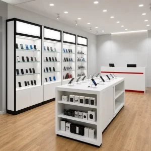 Custom Mobile Phone Display Showcase LED Retail Display Counter for Cell Phone Store OEM ODM Complete Shop Fixtures Manufacturer