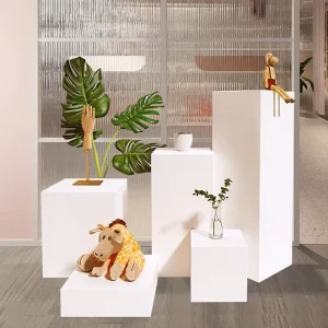 Custom Modern Color LED Light Pedestal Cosmetic Display Acrylic Cabinet Racks Painted Finish Eco Friendly Wood Custom Logo DIY