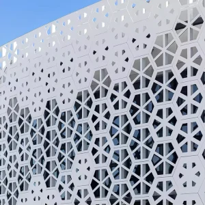 Custom Modern Corrosion Resistance Metal Facade 3D Laser Engraving Fireproof Waterproof Aluminum Perforated Curtain Wall