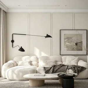 Custom Modern Cream Minimalist Organic Villa Interior Design Blueprint 3D Rendering Full Communication